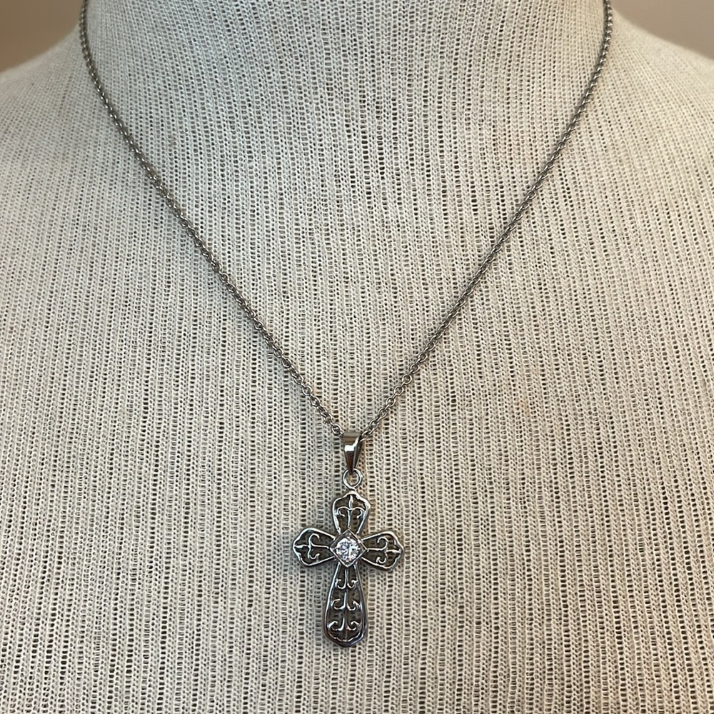 Vintage Stainless Steel JACMEL Filigree Cross Necklace - Picture 9 of 16
